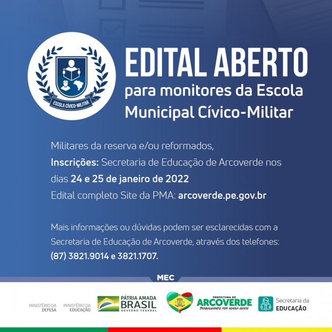 Arcoverde Lan A Edital Para Monitores Da Escola Municipal C Vico